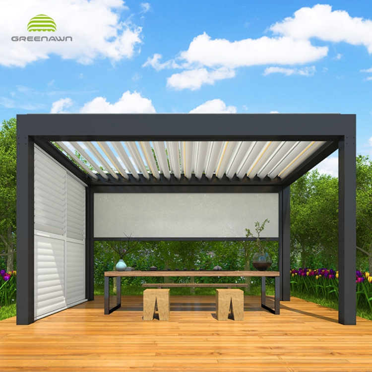 Custom Size Outdoor Patio Rolling Louvered Roof Aluminum Gazebo Pergola Glass Sunroom