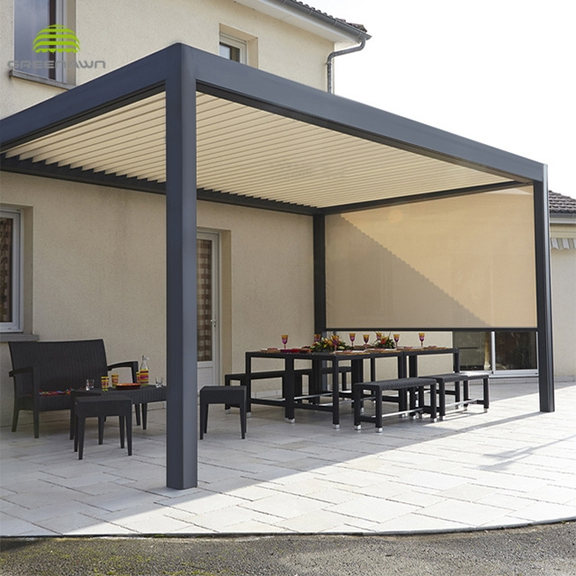 remote control waterproof pergola opening roof louver bioclimatique aluminum pergola with zipper blinds