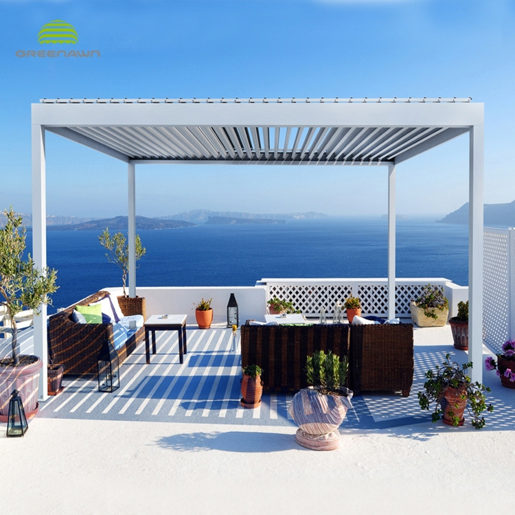 Modern Garden Waterproof Bioclimatic Motorized Gazebo Awning Aluminium Louver Roof Pergola