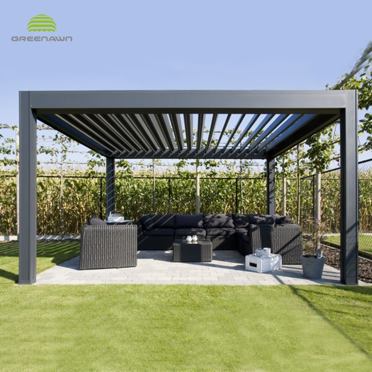 Modern Garden Waterproof Bioclimatic Motorized Gazebo Awning Aluminium Louver Roof Pergola