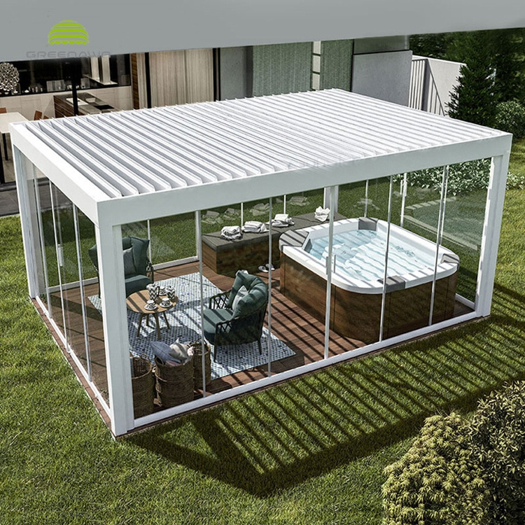 Modern Motorized Sun Shade Aluminum Louvre Roof Pergola Gazebo Outdoor Garden SPA Hot tub