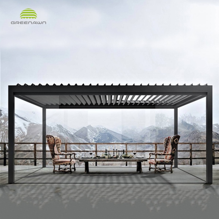 Waterproof Motorized Backyard Pergola Adjustable Louvre Roof Gazebo