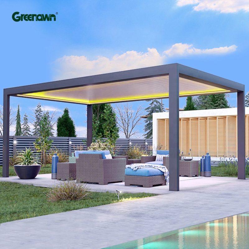 Eco Friendly Sustainable Waterproof Garden Bioclimatic Aluminium Pergola Outdoor with Glass Door