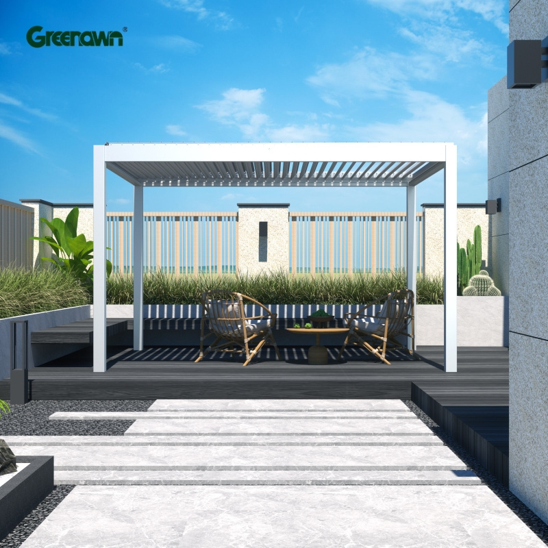 Eco Friendly Sustainable Waterproof Garden Bioclimatic Aluminium Pergola Outdoor with Glass Door