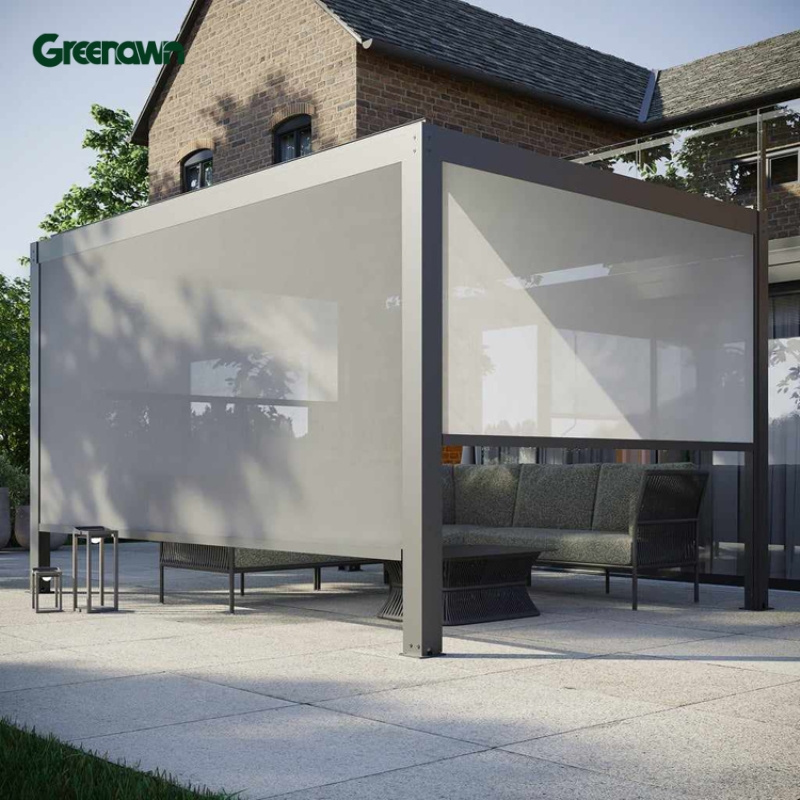 New Design 12x12 Garden Aluminium Gazebo Motorized Sunshade Louver Roof Outdoor Pergola Garden Furniture