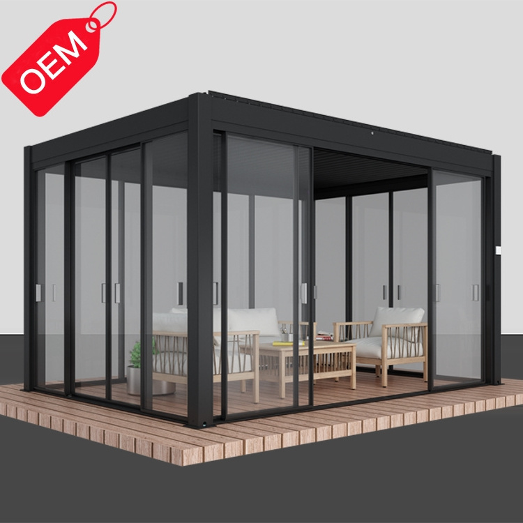 Professional Waterproof  Windproof Glass Doors System Pergola Bioclimatique Outdoor Gazebo