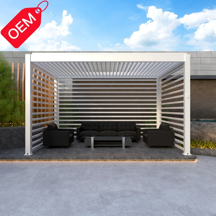 High Quality Outdoor Bioclimatic Aluminium Pergola Louvre Roof Cover with aluminum fence