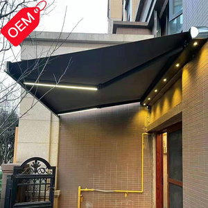 Heavy duty aluminum retractable awning outdoor house shade back porch and garage awning with LED lighting