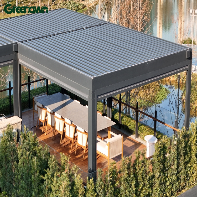 Customized Waterproof Sustainable ECO FRIENDLY Motorized Freestanding Wall Mounted Modular Bioclimatic Pergola Gazebo