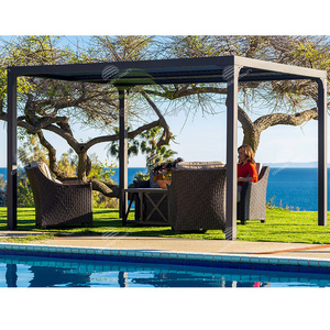 Black pergolas manual roof waterproof,modern pergola gazebo for outdoor swimming pool