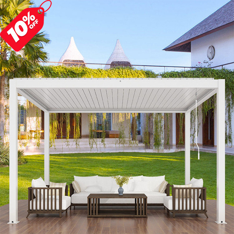 3x3m Waterproof Metal Garden Pavilion Gazebo Aluminum Pergola Gazebo With Adjustable Louvered Roof