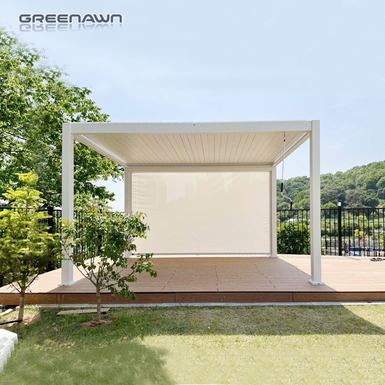 Outdoor Aluminium Pergola Opening Closing Louvered Gazebo With Led Lights