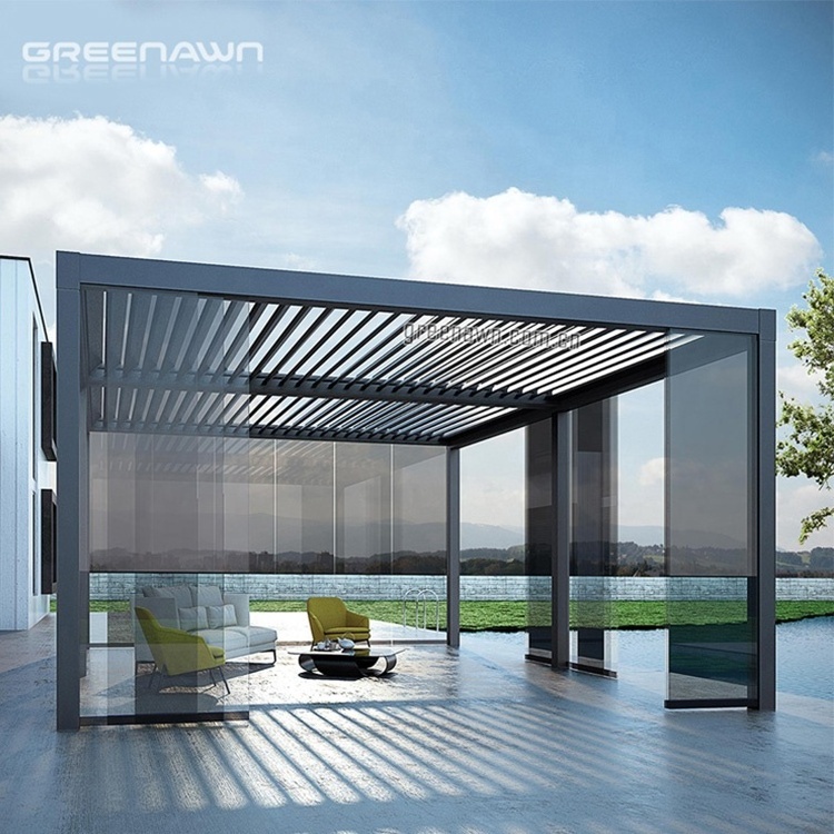 Outdoor Aluminium Pergola Opening Closing Louvered Gazebo With Led Lights