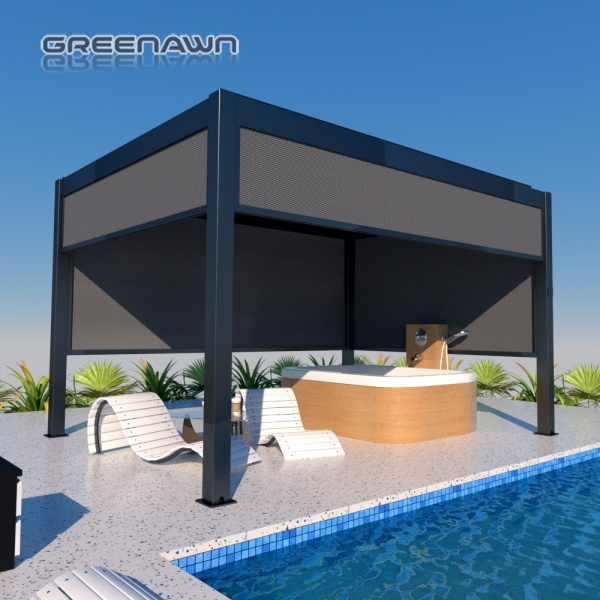 Waterproof Aluminum Patio Coverings Electric Opening Roof System Hard Top Gazebo 10x12 Garden Bioclimatic Pergola