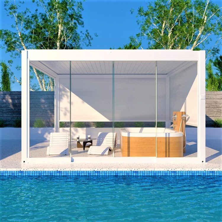 6x3 5x3m 10x12 Gazebos outdoor pools waterproof aluminium pergola with sliding glass