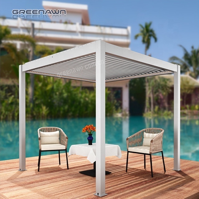 Motorised outdoor gazebo modern orient aluminium louvre roof bioclimatic pergola sliding glass door for sunshade