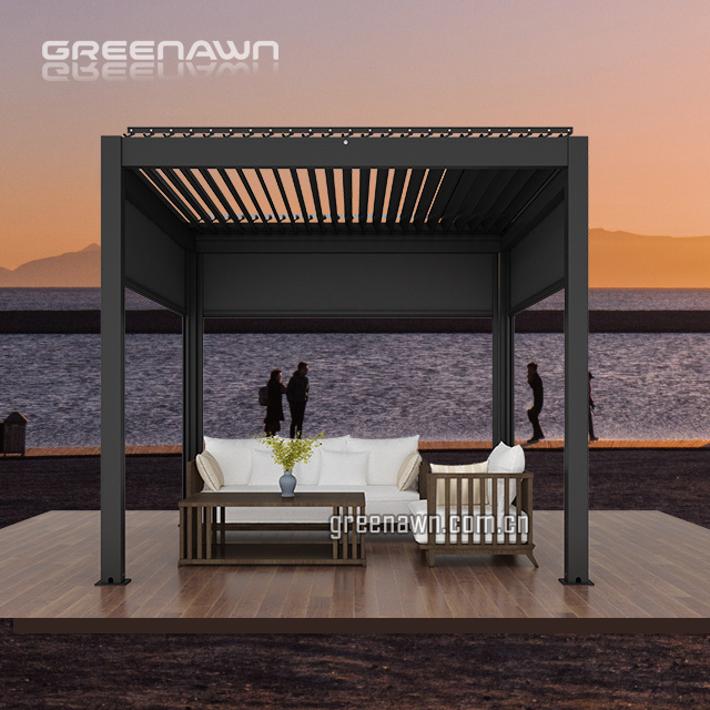 Motorised outdoor gazebo modern orient aluminium louvre roof bioclimatic pergola sliding glass door for sunshade