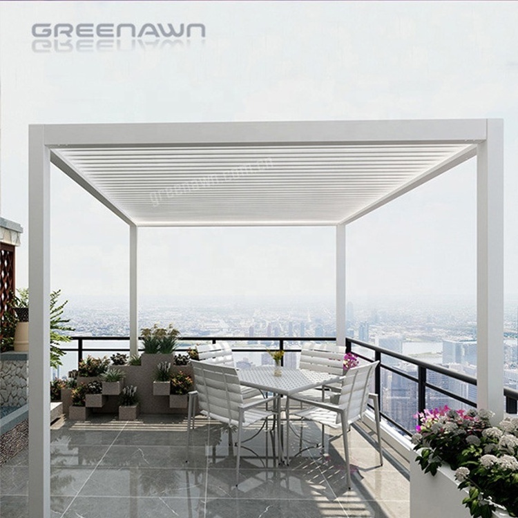 Motorised outdoor gazebo modern orient aluminium louvre roof bioclimatic pergola sliding glass door for sunshade