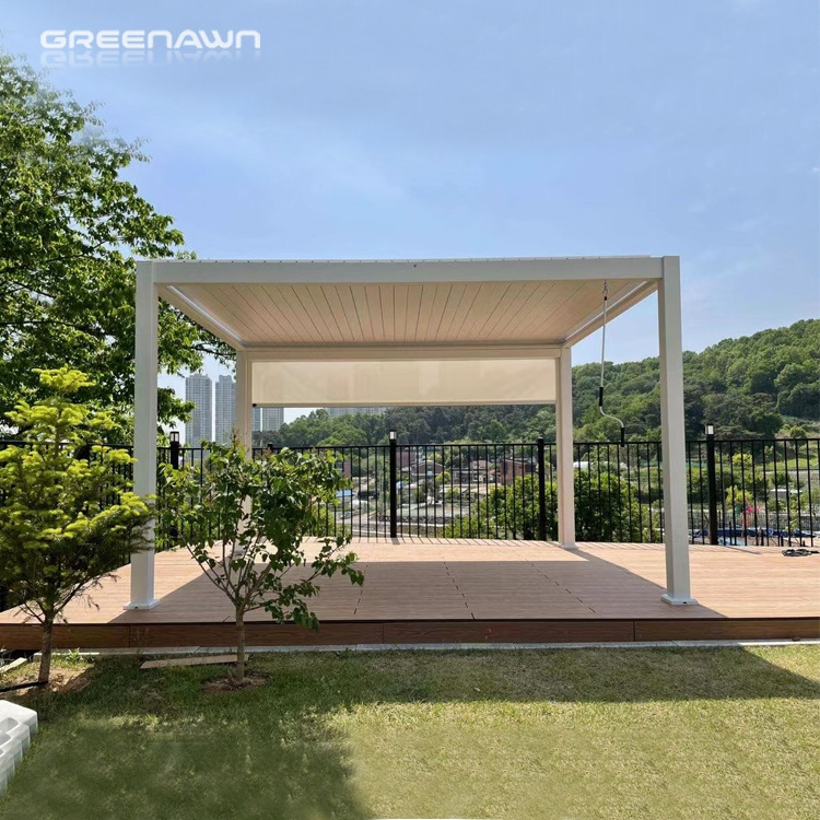 New Style Remote Control Aluminum Terrace Waterproof Roof Louver Pergola Gazebo With Blinds