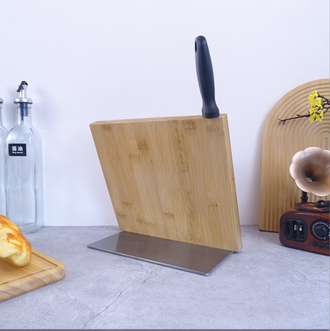 Bamboo Magnetic Knife Block Storage Holder With Bamboo Cutting Board Set Bags Customized Multifunctional Feature Eco Natural