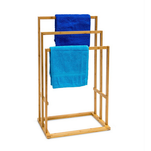 New Arrival 3-layer Metal Bracket With Bamboo Rod Freestanding Towel Drying Bar Tall Towel Rack