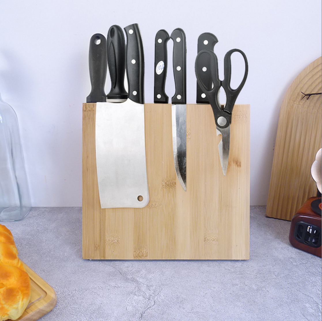 Bamboo Magnetic Knife Block Storage Holder With Bamboo Cutting Board Set Bags Customized Multifunctional Feature Eco Natural