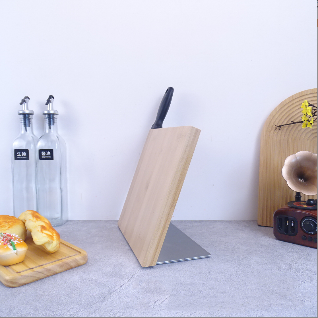 Bamboo Magnetic Knife Block Storage Holder With Bamboo Cutting Board Set Bags Customized Multifunctional Feature Eco Natural