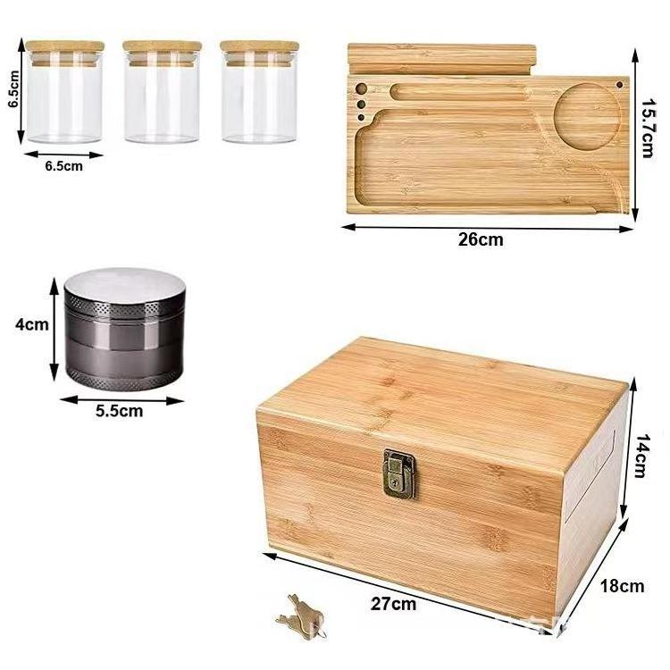 Smoking Accessories Wooden Rolling Tray Odor Resistant Storage Tobacco Box With Lock Combination Kit