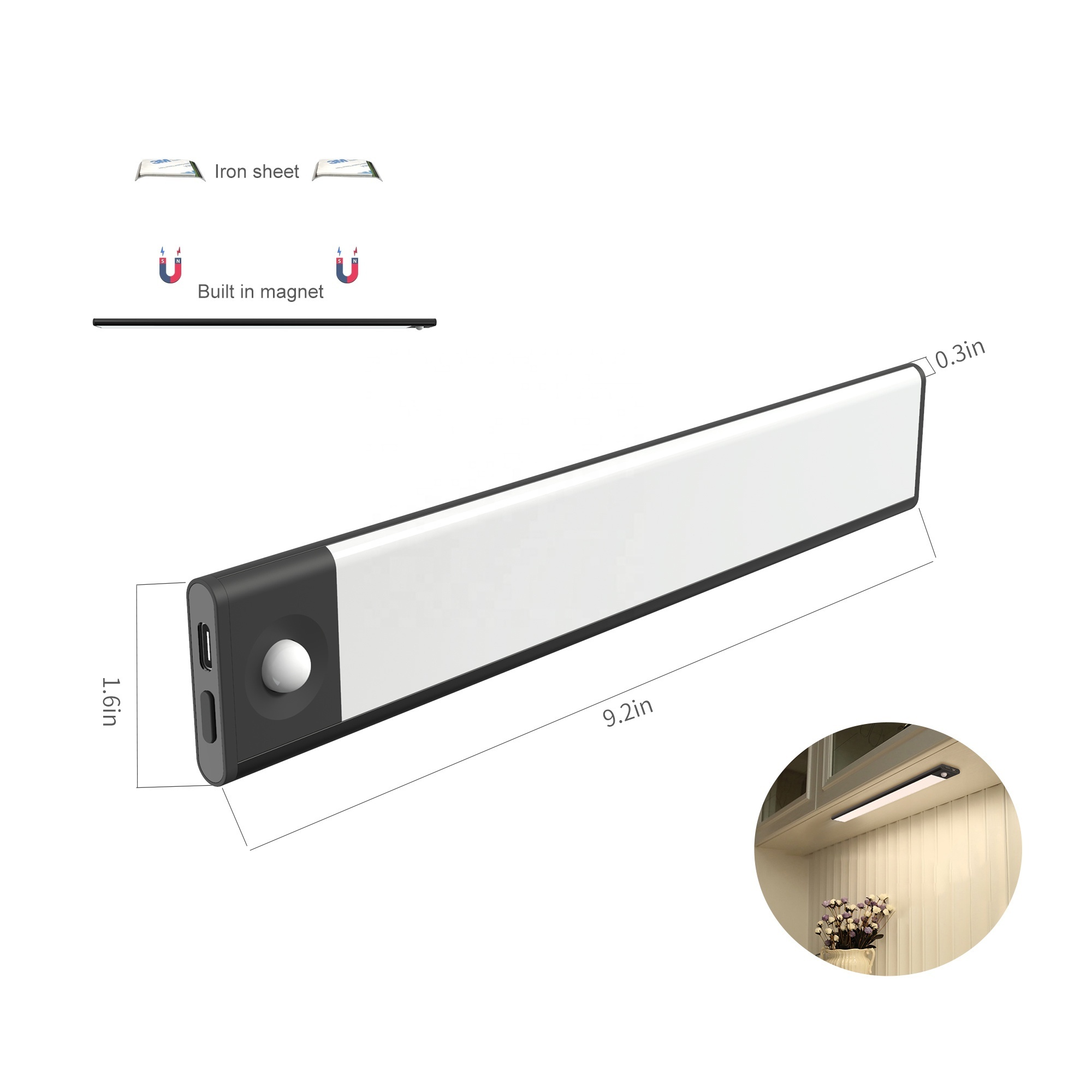 Ultra Thin under Cabinet Light Barfor Stairs Led Battery Power Stick on Led Sensor Light for Kitchen Cabinet