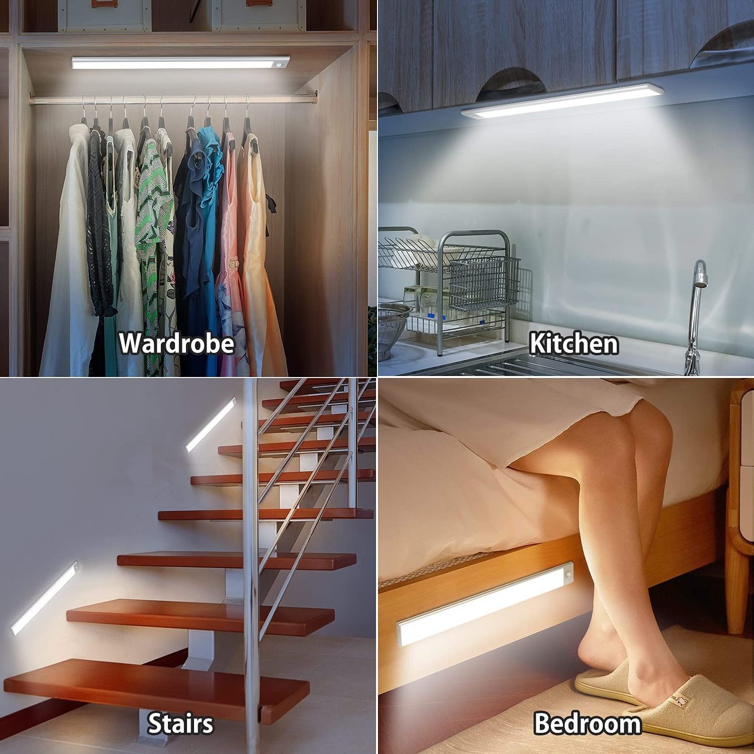 High Quality LED Wardrobe Led Lighting Wireless Under Cabinet Lighting USB Rechargeable Stair Light With Motion Sensor