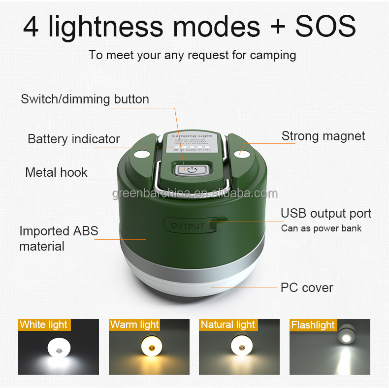 Waterproof Flashlight portable USB Rechargeable spotlight for Camping Hiking Emergency dimmable led outdoor camping light