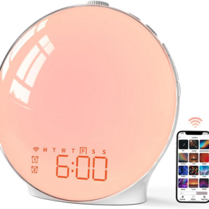 Wake Up Light Sunrise Alarm Clock for Kids Heavy Sleepers Bedroom Nightlight Colorful Lights 7 Natural Sounds Ideal for Gift