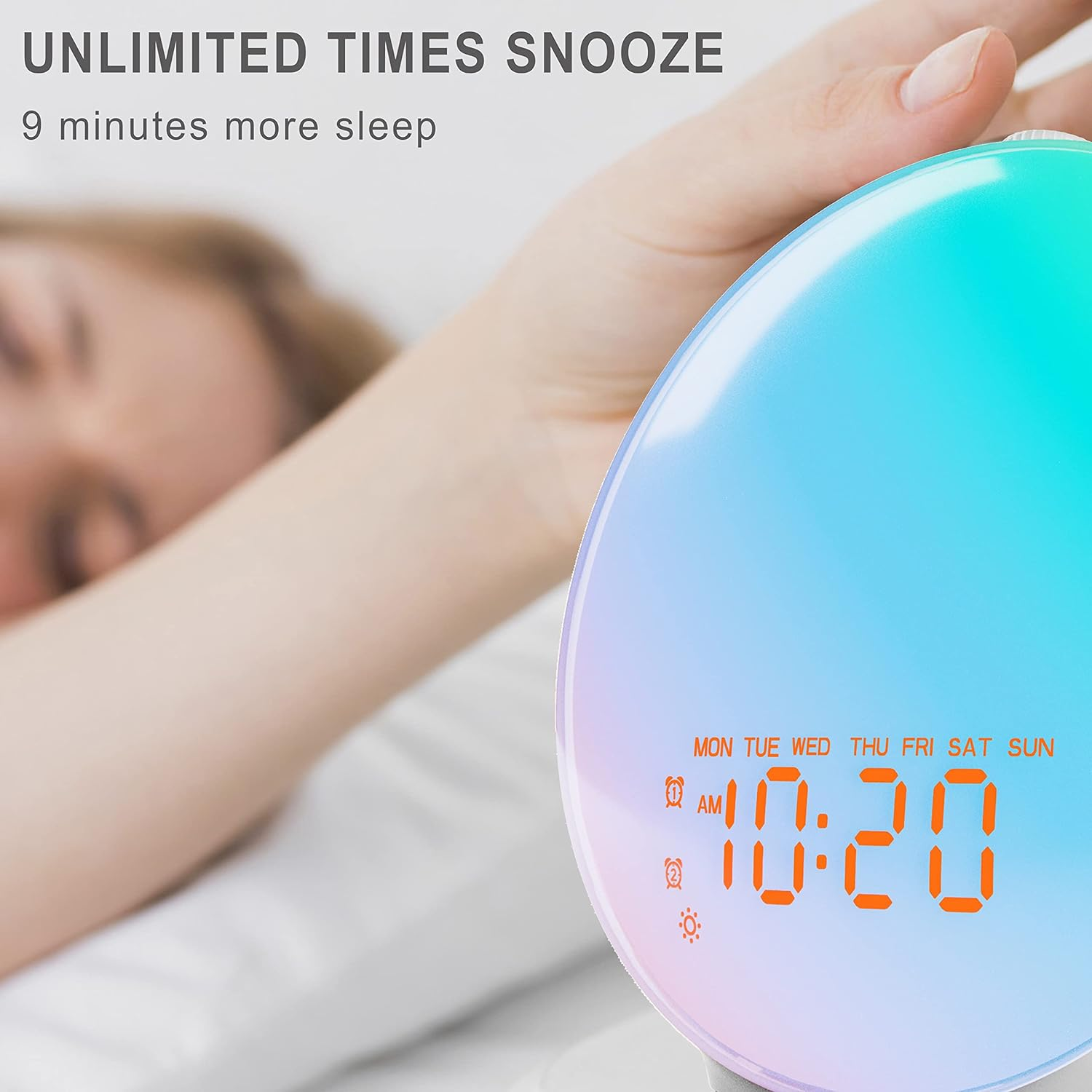 Wake Up Light Sunrise Alarm Clock for Kids Heavy Sleepers Bedroom Nightlight Colorful Lights 7 Natural Sounds Ideal for Gift