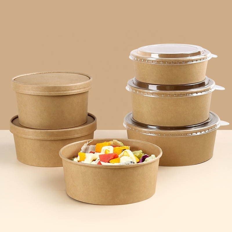 Disposable salad food packing containers kraft paper plates bowls  square paper bowl with pp lid