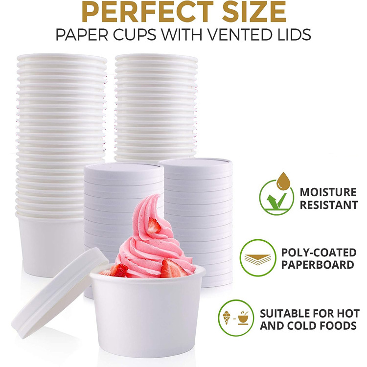 5oz White Paper Food Cup with Vented Lid Disposable Ramen Stews Salad Frozen Dessert Yogurt Container Eco Friendly Soup Cup