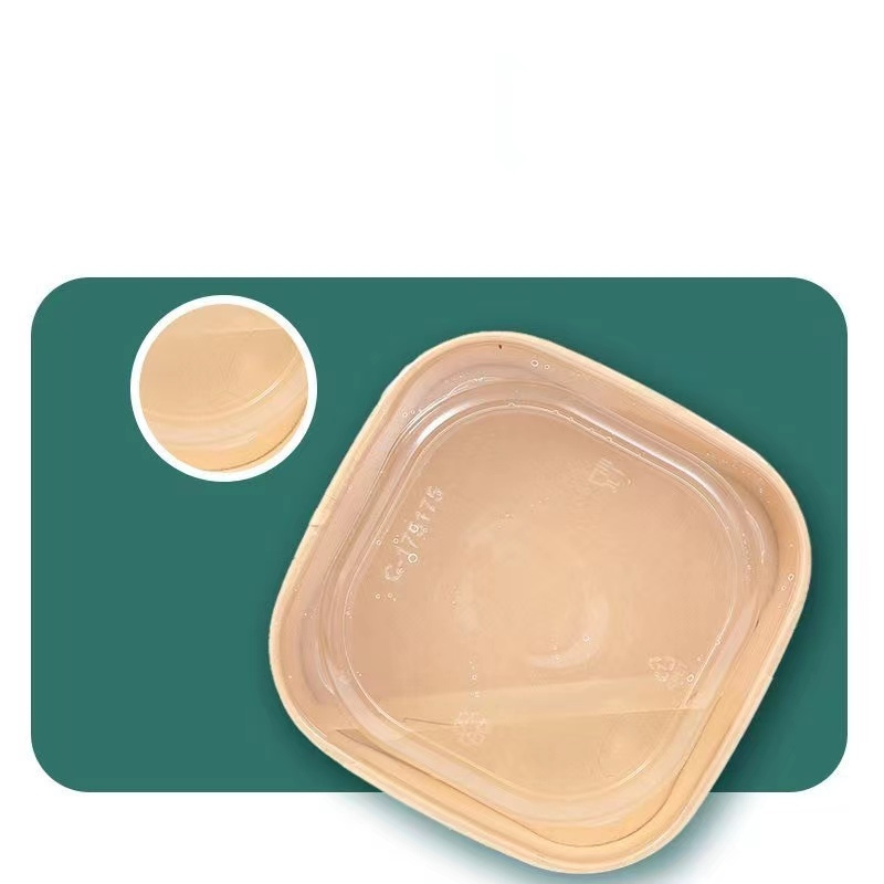 Disposable salad food packing containers kraft paper plates bowls  square paper bowl with pp lid