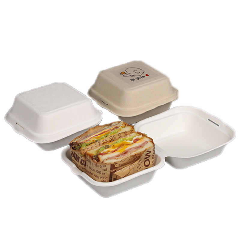 Disposable Paper Pulp Take Away Containers Clamshell Sugarcane Bagasse Fast Food Box