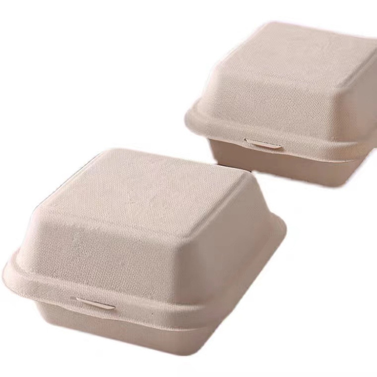 Disposable Paper Pulp Take Away Containers Clamshell Sugarcane Bagasse Fast Food Box