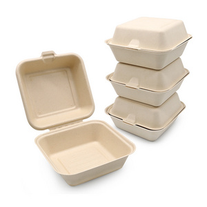 Disposable Paper Pulp Take Away Containers Clamshell Sugarcane Bagasse Fast Food Box