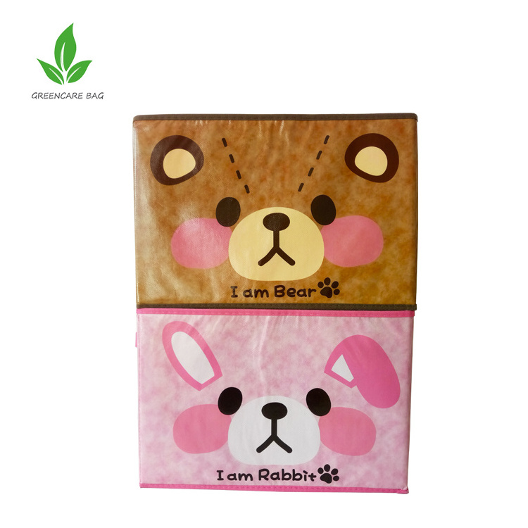 Cute Kids Toy Organizer Baby Clothing Folding Storage Box Collapsible Fabric Storage Cube Boxes With Animal Embroidery