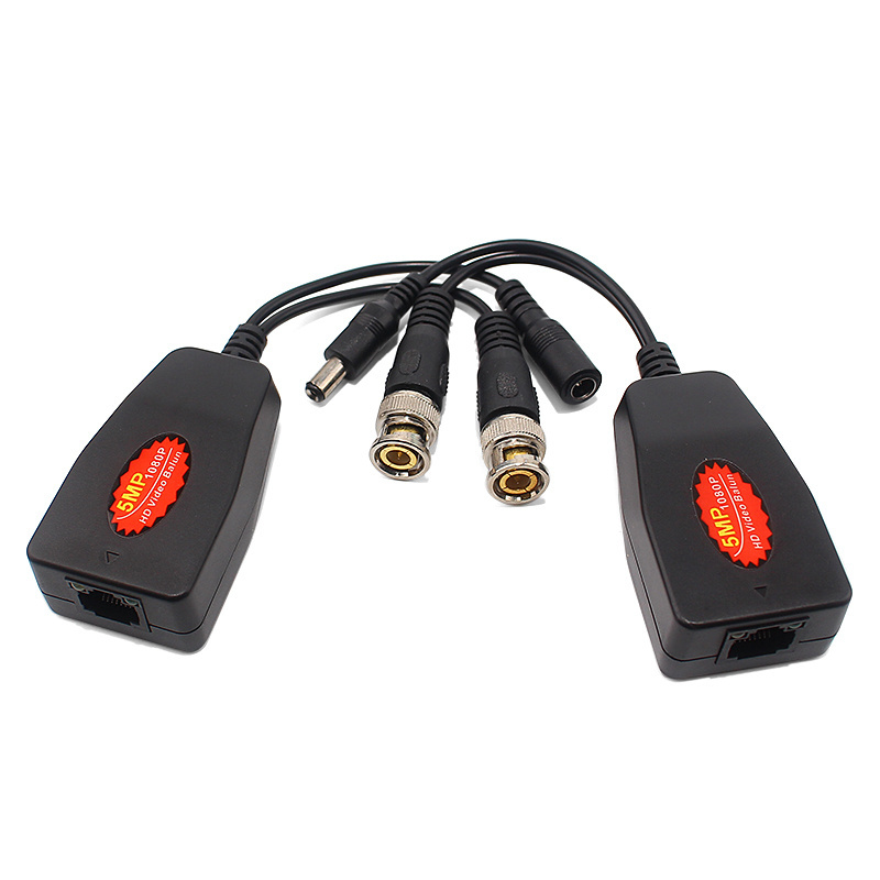 hot sale 2 in 1 Passive Video Balun with DC Power Connector and RJ45 UTP CAT5e/Cat6 Transmitter/Receiver