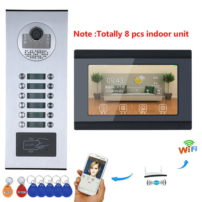 8CH Video Door Phone Intercom System 7inch Record WIFI Doorbell for Apartment/Family