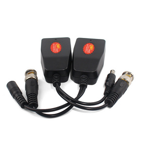 hot sale 2 in 1 Passive Video Balun with DC Power Connector and RJ45 UTP CAT5e/Cat6 Transmitter/Receiver