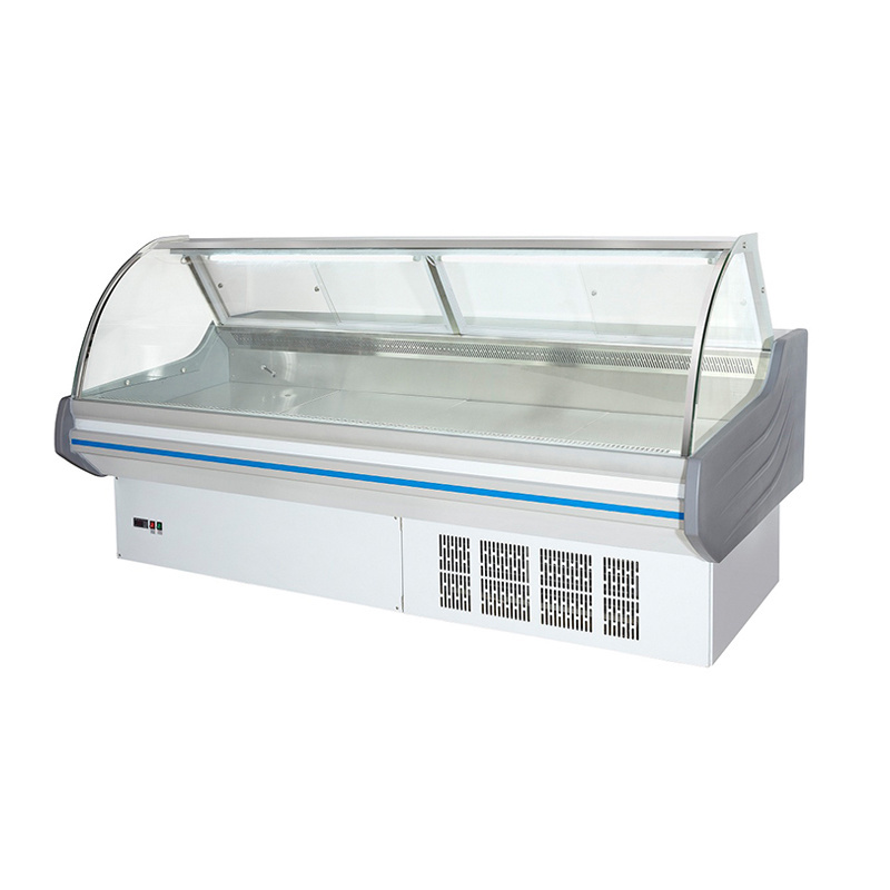 Low Price Curved Glass Supermarket Meat Display Food Refrigerated Deli Showcase Refrigerator