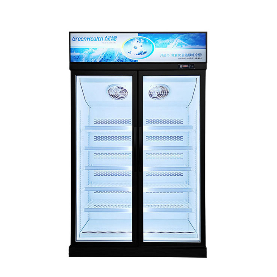 Vertical Glass 220V Commercial Deep Freezing Cogelador Two Door Refrigerator Display Freezer with Adjustable Shelves