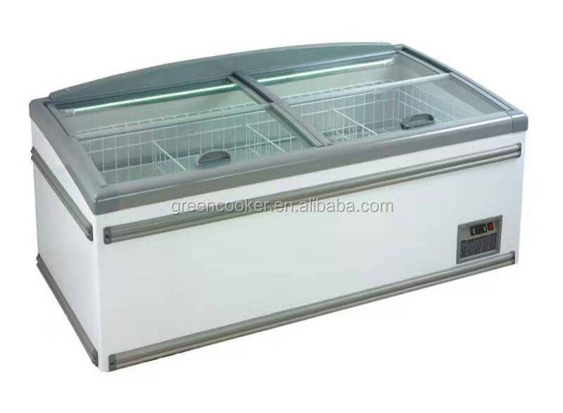 Supermarket Air Curtain Commercial Refrigerator Sliding Door Mobile Deep Chest Island Display Blast Freezer Top Glass Ce Danfoss