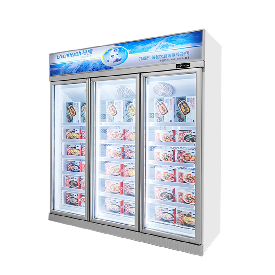 Vertical Glass 220V Commercial Deep Freezing Cogelador Two Door Refrigerator Display Freezer with Adjustable Shelves