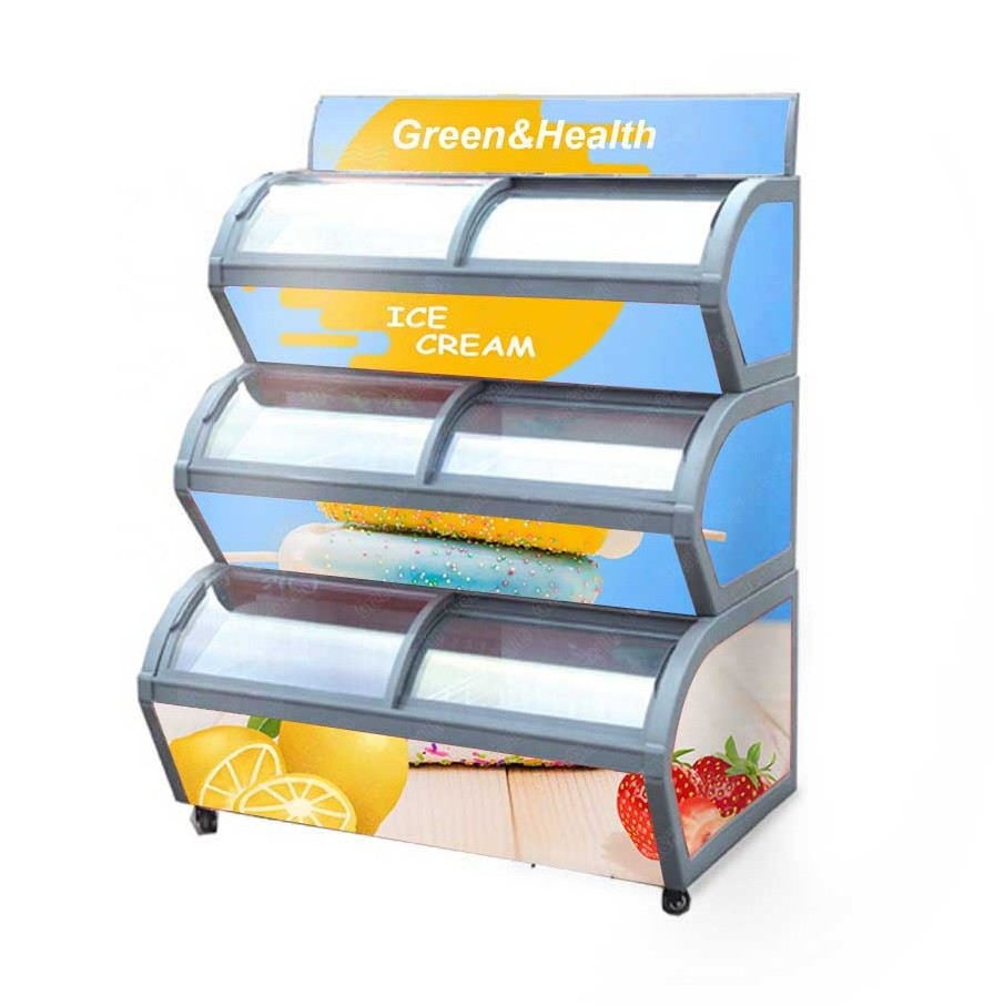 New Style Glass Door 3 Layers Showcase Ice Cream Refrigerator