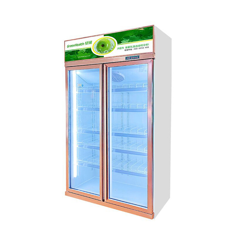 Refrigeration Electronic Frost-free LED Light Upright Three Glass Door Refrigerator for Beverage