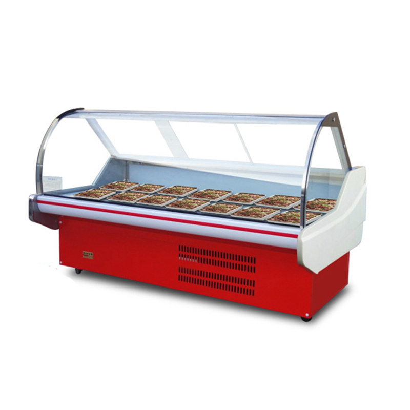 Low Price Curved Glass Supermarket Meat Display Food Refrigerated Deli Showcase Refrigerator